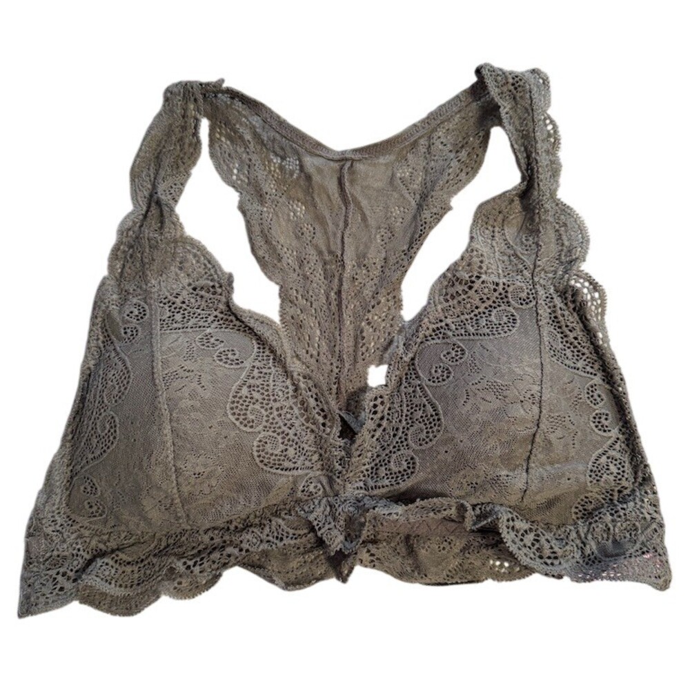 Victoria’s Secret PINK Bralette Womens M Gray Lace Racerback Wireless